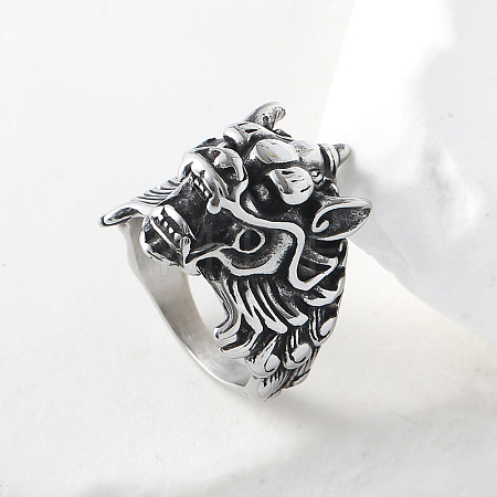 Punk Style 304 Stainless Steel Dragon Finger Rings for Men UN0454-2-1