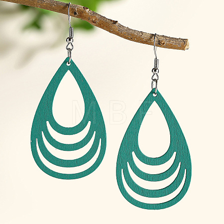 Hollow Out Teardrop Wood Dangle Earrings FS-WG56C65-04-1