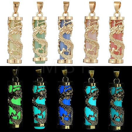5Pcs 5 Colors Synthetic Luminous Stone Column Pendants FIND-YW0005-92-1