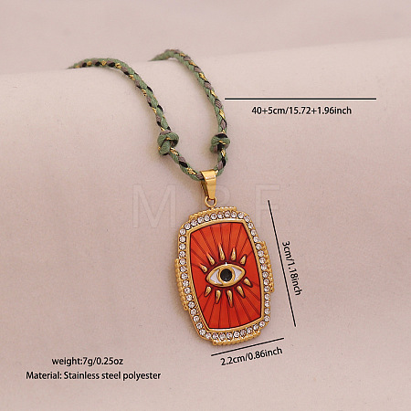 304 Stainless Steel Enamel Rectangle Medal with Eye Pendnat Necklaces FS-WGFFC06-04-1