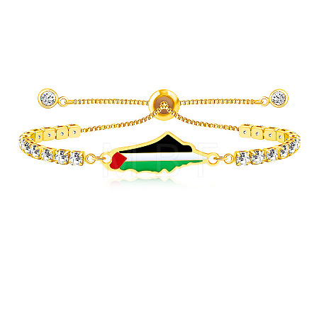 Palestine Map 304 Stainless Steel Enamel Pave Clear Cubic Zirconia Slider Bracelets for Women FS-WGEA228-02-1