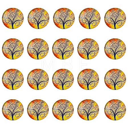 Half Round/Dome Tree Pattern Glass Flatback Cabochons for DIY Projects GGLA-YW0001-14F-1
