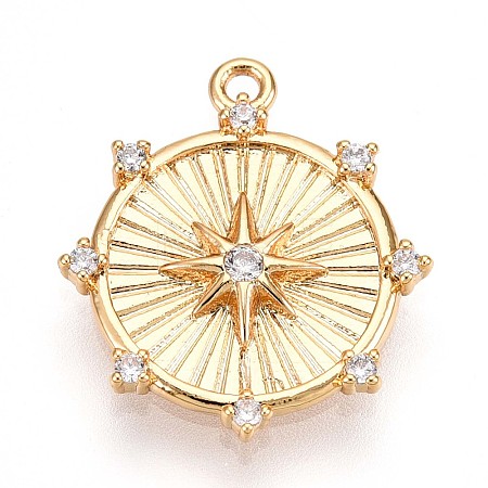 Brass Micro Pave Clear Cubic Zirconia Pendants KK-T075-26G-1