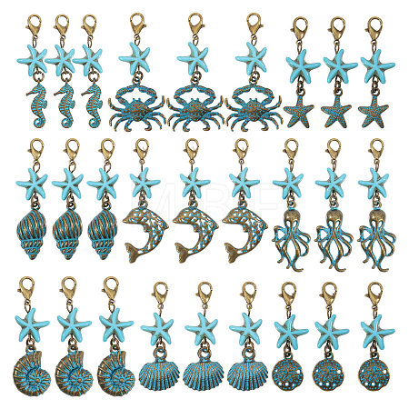 27Pcs 9 Styles Ocean Theme Alloy Pendant Decorations HJEW-CA00098-1