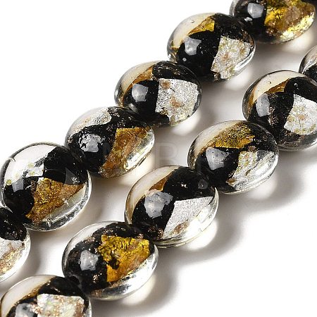 Handmade Gold Foil and Silver Foil Lampwork Flat Round Beads FOIL-C001-02H-1