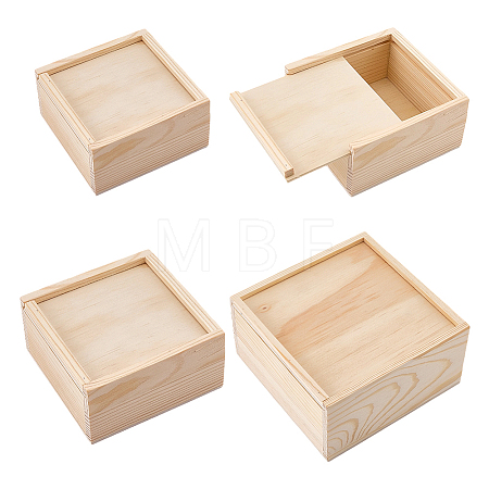 4Pcs 3 Styles Wood Storage Boxes with Sliding Lid ODIS-FG0002-27-1