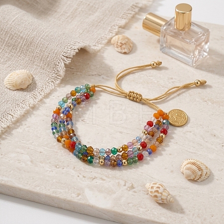 Boho Adjustable Faceted Rondelle Glass Braided Bead 3-Strand Bracelets DM1079-1-1