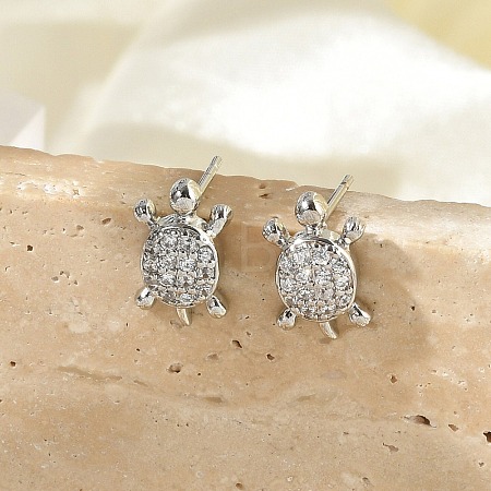 Brass Micro Pave Clear Cubic Zirconia Stud Earrings EJEW-R016-26P-03-1