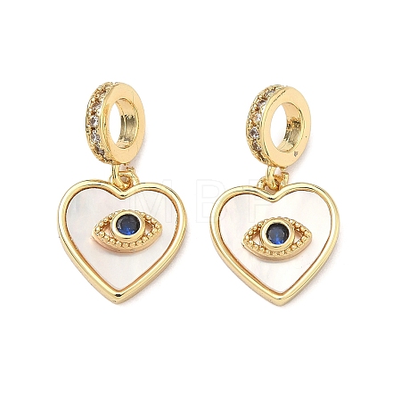 Brass Micro Pave Clear & Blue Cubic Zirconia European Dangle Charms KK-P345-35G-1