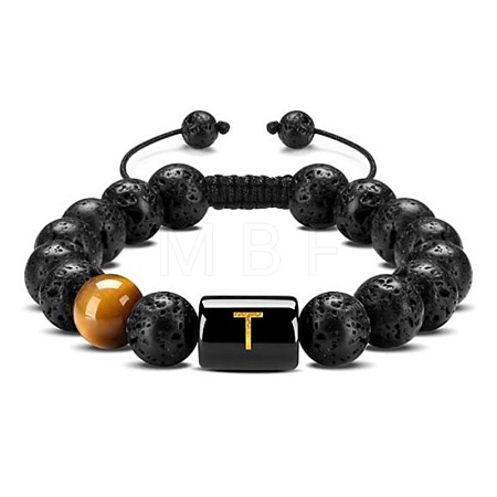 Natural Tiger Eye & Lava Rock Round Beads Adjustable  Bracelets TV6214-20-1