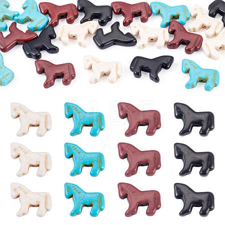20Pcs 4 Colors Synthetic Turquoise Dyed Horse Beads G-TA0003-17-1