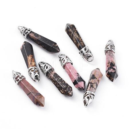 Natural Rhodonite Pointed Pendants G-P309-02-1