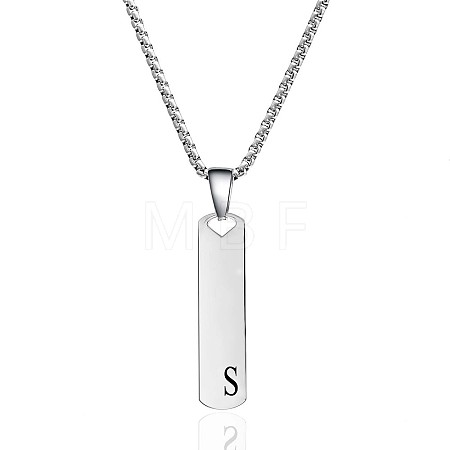 304 Stainless Steel Rectangle with Letter Pendant Box Chain Necklaces FS-WGD7C78-19-1