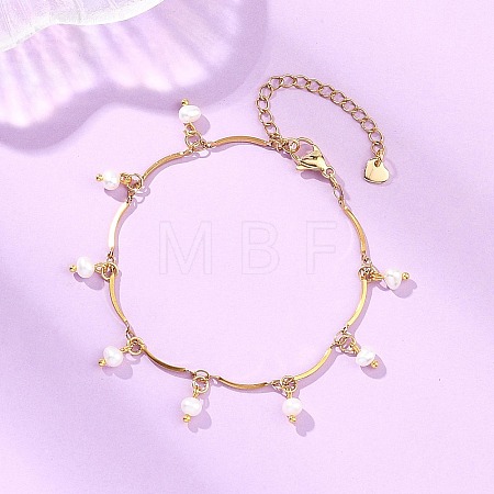 Natural Cultured Freshwater Pearl Charm Bracelets BJEW-JB13586-1