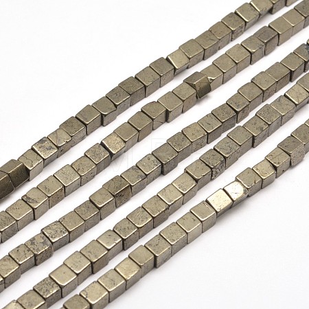 Cube Natural Pyrite Beads Strands G-I126-17-3x3mm-1
