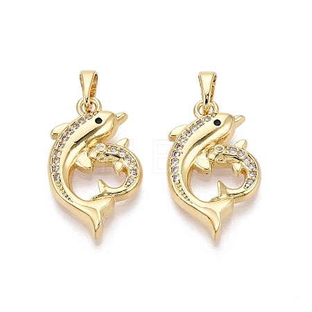 Brass Micro Pave Clear Cubic Zirconia Pendants KK-Q073-11G-1