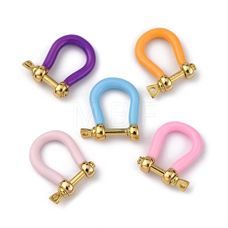 Brass Enamel D-Ring Anchor Shackle Clasps KK-P201-01G-1