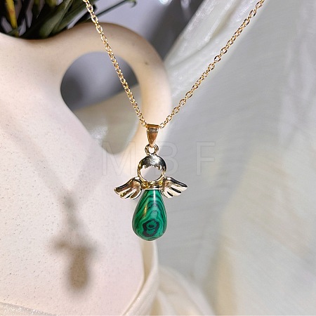European Synthetic Malachite with Alloy Wings Angel Pendant Necklaces for Women WH2548-5-1