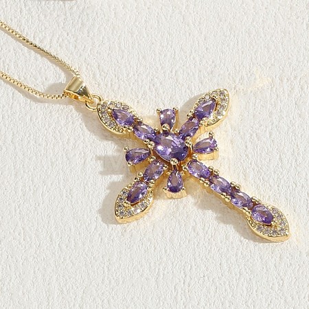 Cross Brass Micro Pave Cubic Zirconia Pendant Necklaces FS-WG6E3F1-07-1