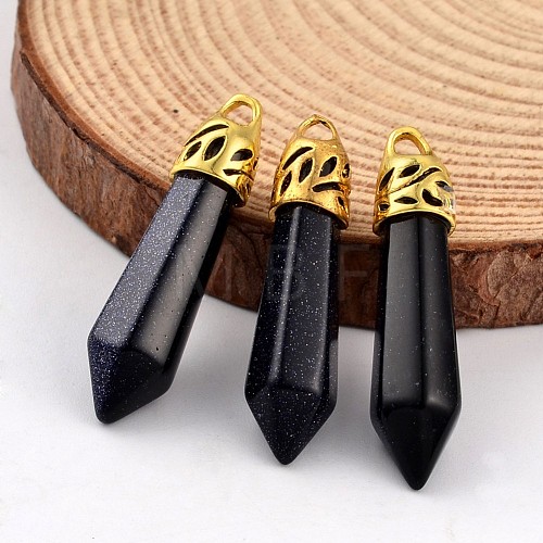 Bullet Synthetic Blue Goldstone Pointed Pendants G-E332-B05-1