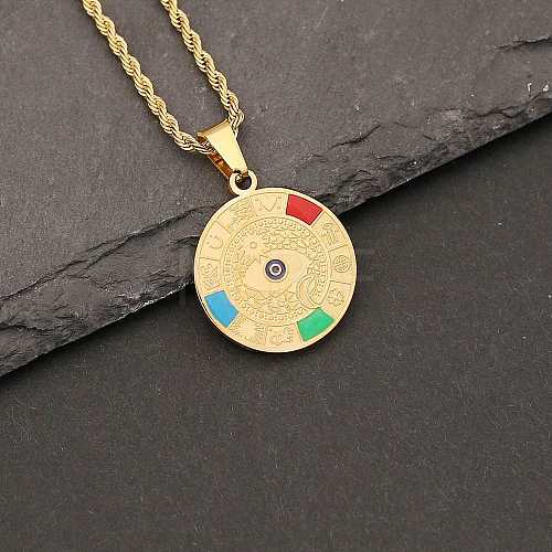 Stainless Steel Enamel Flat Round Pendant Rope Chain Necklaces for Women PW23033141586-1