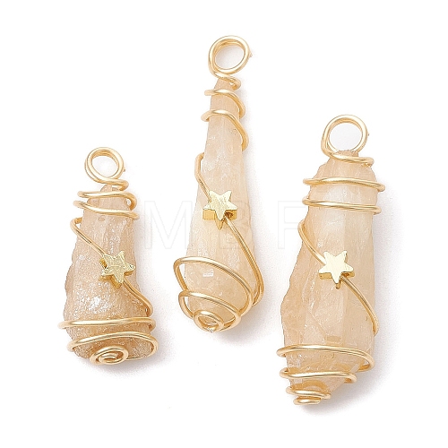 Electroplated Natural Quartz Crystal Dyed Copper Wire Wrapped Pendants PALLOY-JF02326-07-1