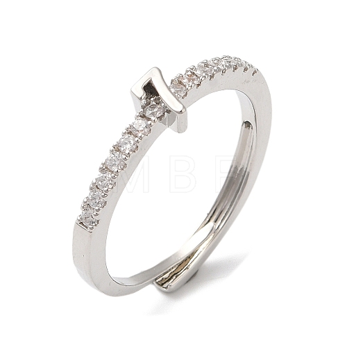 Rack Plating Brass Clear Cubic Zirconia Number 7 Adjustable Rings for Women RJEW-S407-09P-07-1