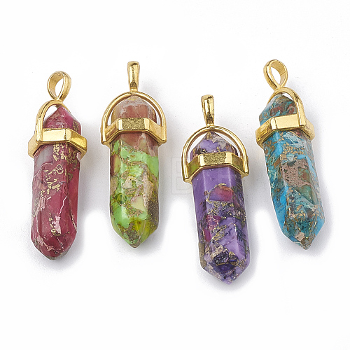 Synthetic Gold Line Regalite/Imperial Jasper/Sea Sediment Jasper Double Terminated Pointed Pendants G-S329-013-1