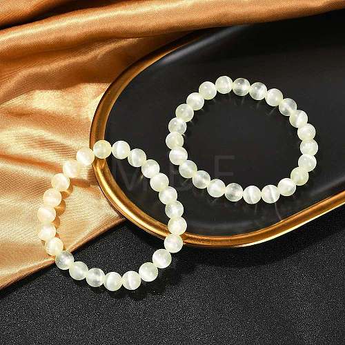 Dyed Natural Selenite Round Beaded Stretch Bracelets for Women G-U005-02K-1