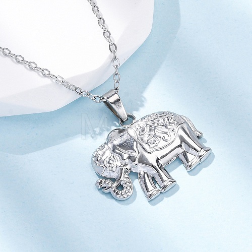 Elephant 304 Stainless Steel Pendant Necklaces NJEW-H059-06P-1