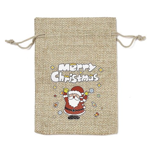 Christmas Printed Burlap Packing Pouches Drawstring Bags ABAG-Q053-02A-07-1