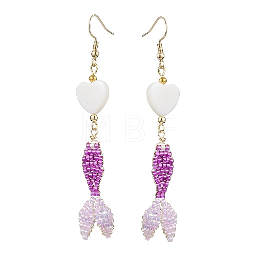 Glass & Shell Dangle Earrings EJEW-MZ00160-01-1