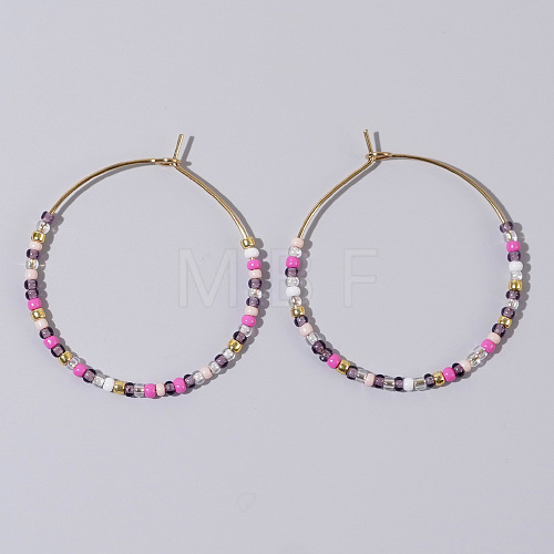 Glass Colorful Beads Hoop Earrings for Women SX7137-6-1