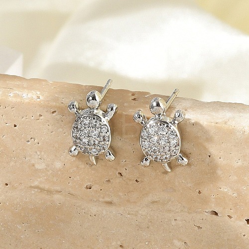 Brass Micro Pave Clear Cubic Zirconia Stud Earrings EJEW-R016-26P-03-1