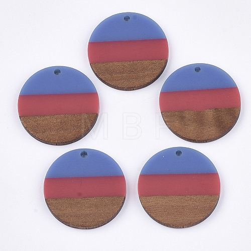 Tri-color Resin & Walnut Wood Pendants RESI-S358-78G-1