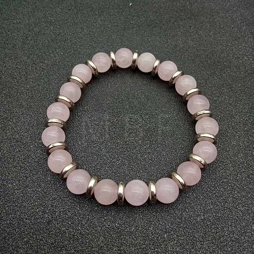 Round Natural Rose Quartz Beaded Stretch Bracelets for Women Men MY8494-7-1