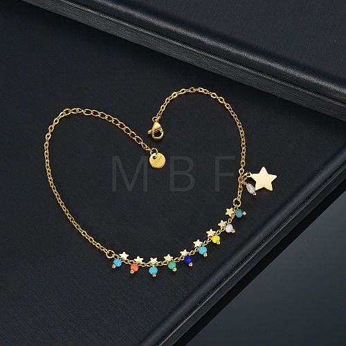 304 Stainless Steel Colorful Tassel Anklets WG8806E-05-1