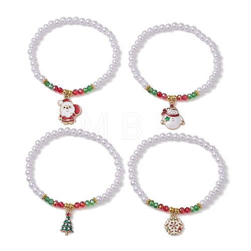 4Pcs 4 Styles Electroplate Glass & Imitated Pearl Acrylic Beaded Stretch Bracelet Sets BJEW-JB10415-1