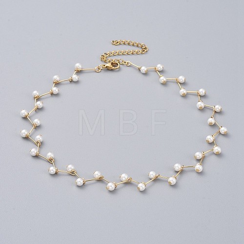 Glass Pearl Beaded Choker Necklaces NJEW-JN02530-1