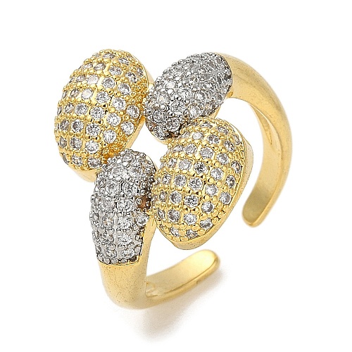 Rack Plating Brass Micro Pave Cubic Zirconia Cuff Finger Rings for Women RJEW-C114-16I-G-1