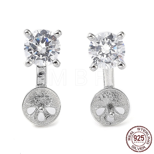 Rhodium Plated 925 Sterling Silver with Cubic Zirconia Stud Earring Findings STER-G036-05P-1