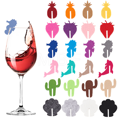 24Pcs 24 Styles Ocean Theme Felt Wine Glass Charms AJEW-BC0004-18-1