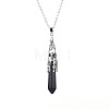 Natural Obsidian Six-Sided Prism Healing Dowsing Pendulum Pendant Iron Cable Chain Necklaces for Divination HM5691-9-1
