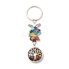 Flat Round with Tree of Life Natural & Synthetic Mixed Stone Chips & Brass Pendant Keychain KEYC-JKC00358-2