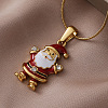 304 Stainless Steel Enamel Red Christmas Santa Claus Pendant Necklace for Women ZM1589-2