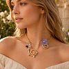 Adjustable Alloy & Resin Flower Spiral Cuff Choker Necklaces with Imitation Pearl WG54258-01-2