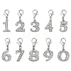 10Pcs 10 Styles Number 0~9 Alloy Rhinestone Pendant Decorations HJEW-YW00549-1