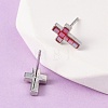 Brass Enamel Cross Stud Earrings EJEW-I322-03P-3