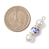 Handmade Blue Flower Printed Porcelain & Shell Pearl Pendants PALLOY-JF04785-2