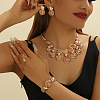 Alloy Filigree Round Floral Bracelets & Stud Earrings & Necklaces & Rings Sets for Women WGF7C8E-01-1